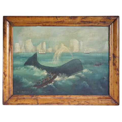 Norwegian Folk Art Oil Painting on Canvas, Whaling