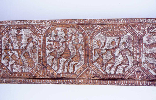 Vintage Indian Carved Teak Architectural Panel with Figural Scenes