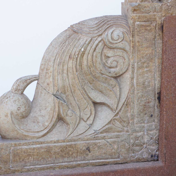 Pair of Indian Carved Limestone Bird-Form Architectural Brackets on Custom Iron Bases