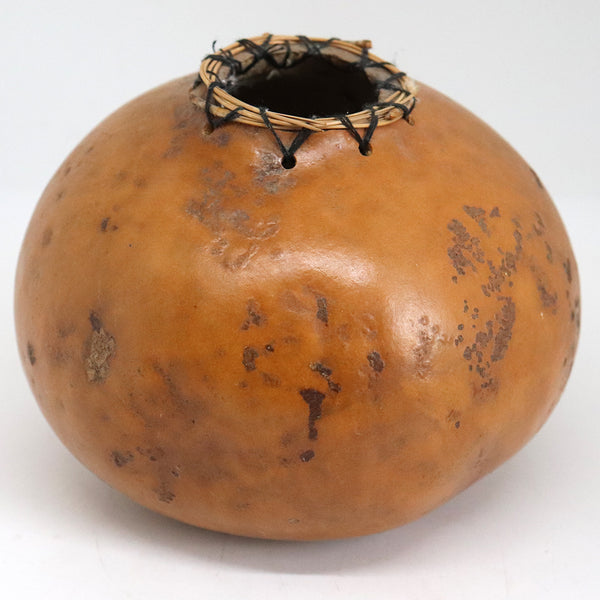 Vintage Native American Buffalo Hand Painted Bison Gourd Seed Pot