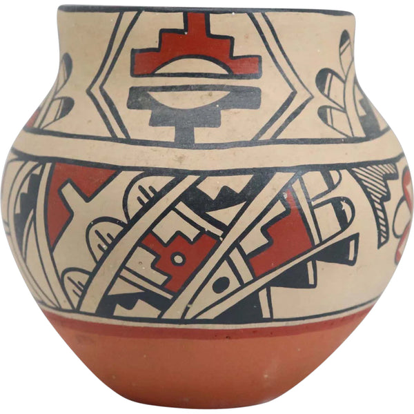 Vintage Native American CAROL LORETTO Jemez Polychrome Pottery Jar