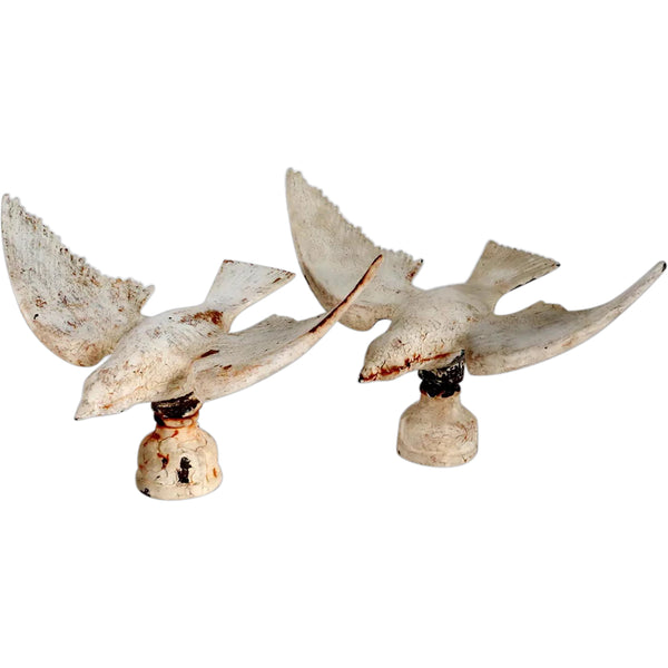 Pair of American Painted Cast Iron Flying Bird Garden Ornament / Post Finials