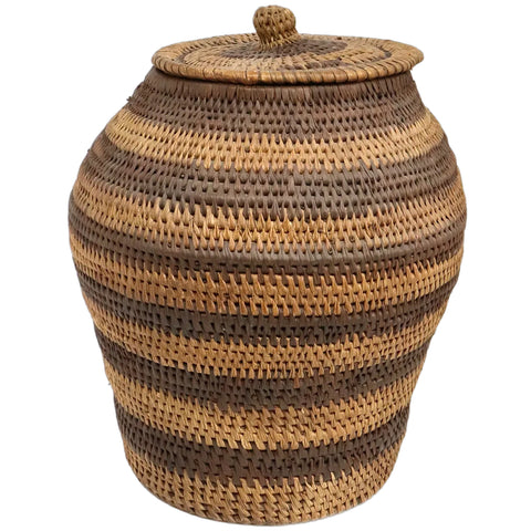 Vintage Native American Striped Woven Lidded Basket