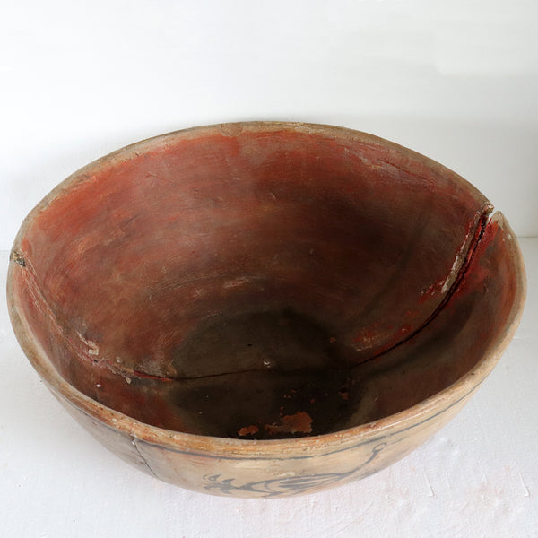 Very Large Native American Santo Domingo/Kewa Polychrome Bird Pottery Bowl