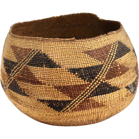 Native American California Karok/Hupa Woven Polychrome Basket