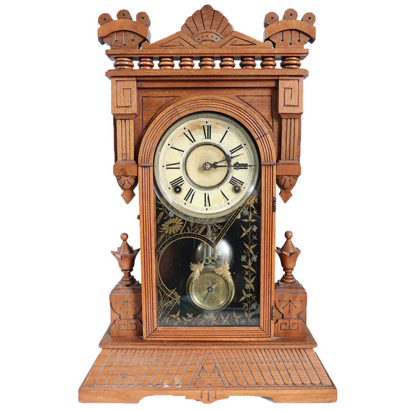 American Eastlake William L. Gilbert Walnut Gingerbread Shelf Mantel Clock