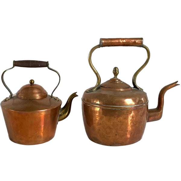 Two English Victorian Copper and Brass Teapot Kettles