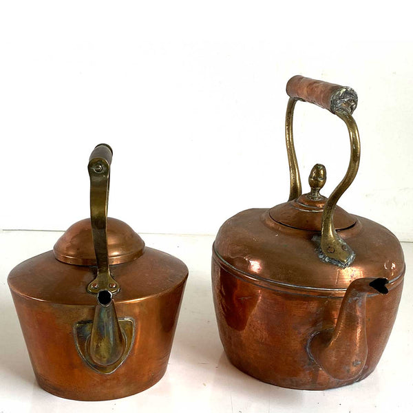 Two English Victorian Copper and Brass Teapot Kettles