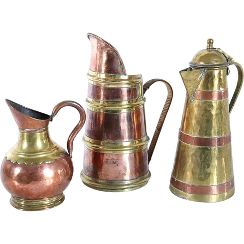 Collection of Three English and Chinese Copper and Brass Pitchers