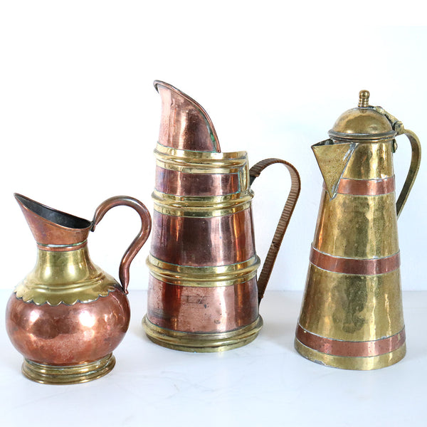 Collection of Three English and Chinese Copper and Brass Pitchers