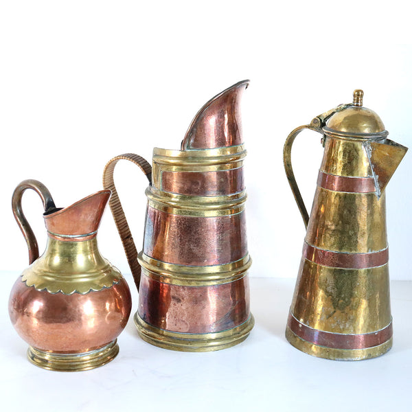Collection of Three English and Chinese Copper and Brass Pitchers