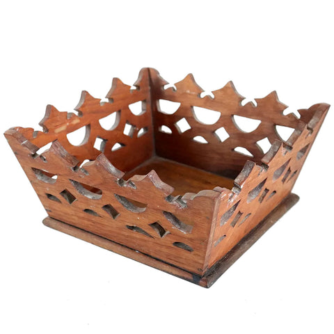 American Victorian Walnut Fretwork Square Basket / Bowl