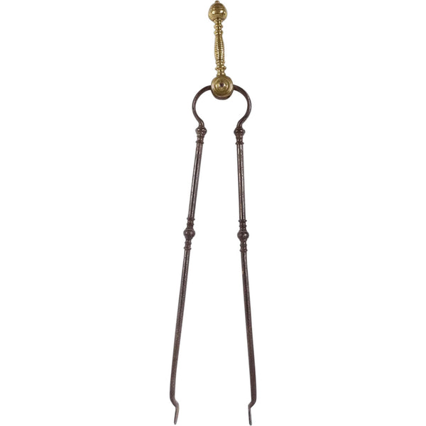 English Georgian Brass and Iron Fireplace Tongs