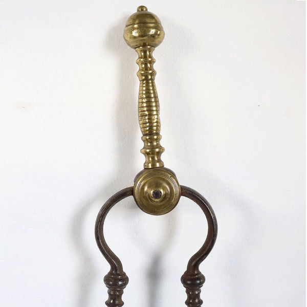 English Georgian Brass and Iron Fireplace Tongs