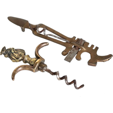 American Victorian Cast Iron Glazier's Multi-Tool and Vintage English Brass Figural Corkscrew