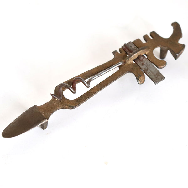 American Victorian Cast Iron Glazier's Multi-Tool and Vintage English Brass Figural Corkscrew