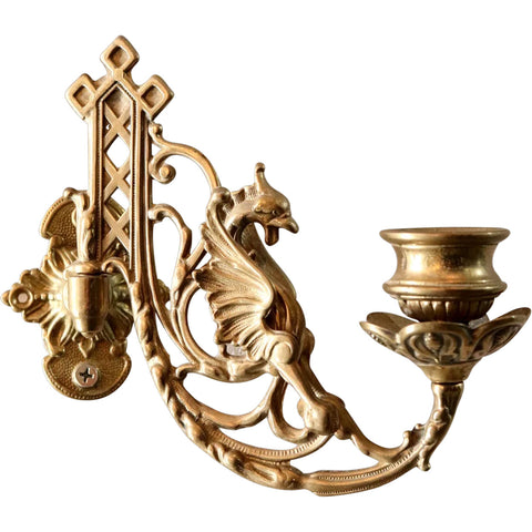 Small English Renaissance Revival Brass Adjustable Wall Bracket One-Light Candle Sconce