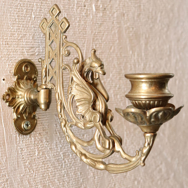 Small English Renaissance Revival Brass Adjustable Wall Bracket One-Light Candle Sconce