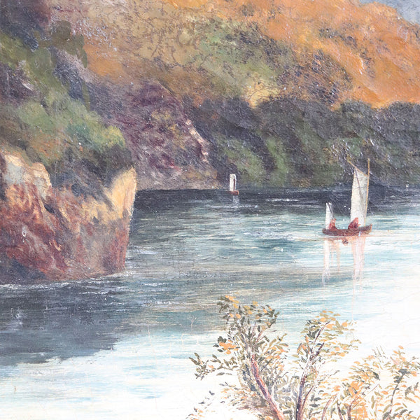 British A.M. SMALL Oil on Canvas Landscape Painting, Boating on the River