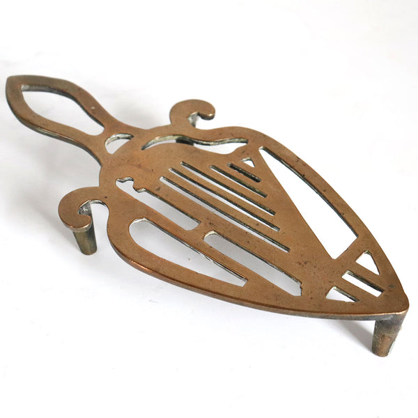 English Victorian Brass Reticulated Irish Harp Flat / Sad Iron Trivet