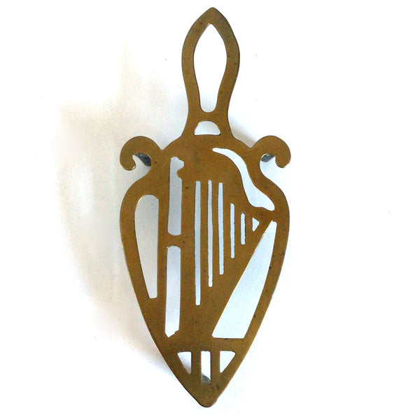 English Victorian Brass Reticulated Irish Harp Flat / Sad Iron Trivet