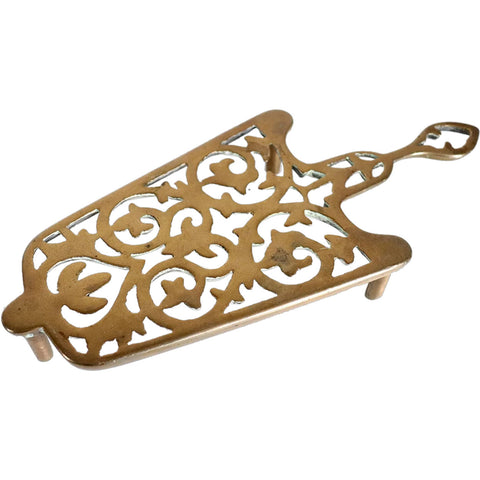 Small English Victorian Reticulated Brass Flat Iron Trivet