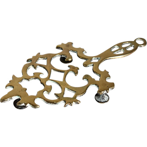 Small English Chippendale Revival Brass Reticulated Flat Iron Trivet