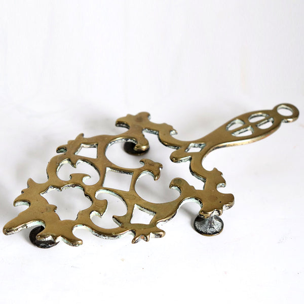 Small English Chippendale Revival Brass Reticulated Flat Iron Trivet