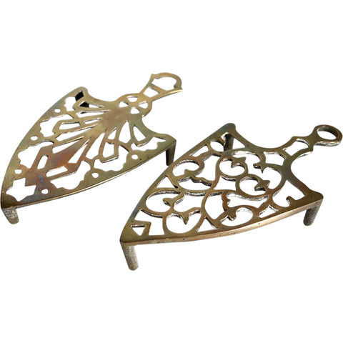 Two Small English Reticulated Brass Flat Iron Trivets