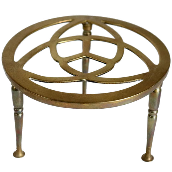 English Reticulated Brass Round Kettle Fireplace Trivet / Teapot Stand