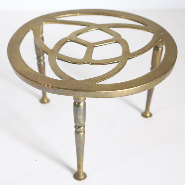 English Reticulated Brass Round Kettle Fireplace Trivet / Teapot Stand