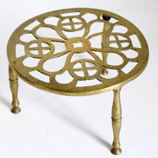 English Reticulated Brass Round Kettle Stand / Teapot Trivet