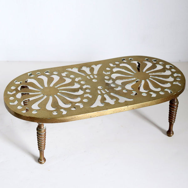 Large English Victorian Reticulated Brass Fireplace Hearth Trivet