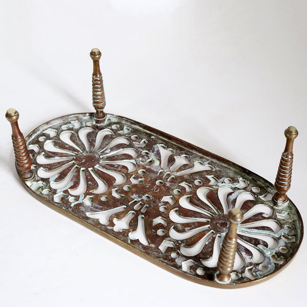 Large English Victorian Reticulated Brass Fireplace Hearth Trivet