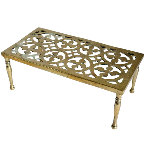 Large Victorian Reticulated Brass Fireplace Hearth Trivet