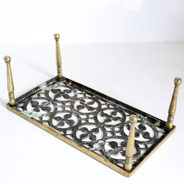 Large Victorian Reticulated Brass Fireplace Hearth Trivet