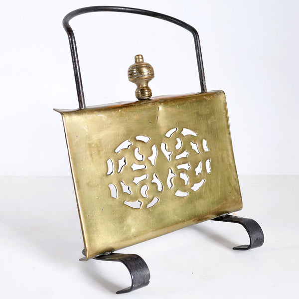 English Victorian Brass and Wrought Iron Sliding Standing Fireplace Hearth Trivet