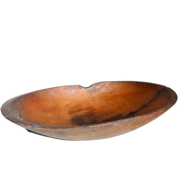 Large American Primitive Carved Maple Bowl with Make-Do Repair