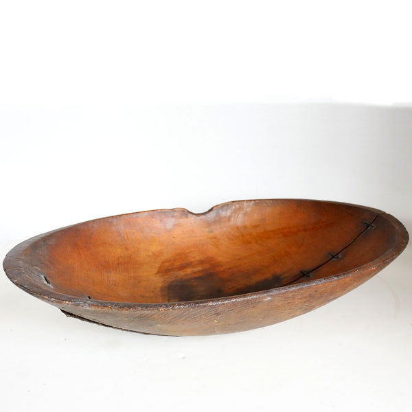Large American Primitive Carved Maple Bowl with Make-Do Repair