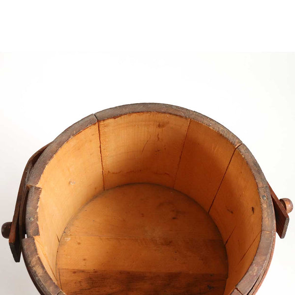 Small American New England Wooden Stave Storage Bucket with Lid