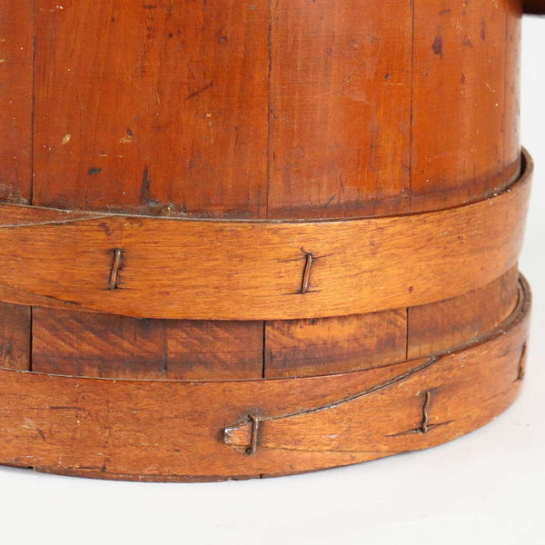 Small American New England Wooden Stave Storage Bucket with Lid