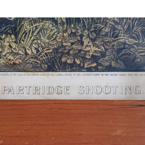 Framed American Currier and Ives Colored Lithograph, Partridge Shooting