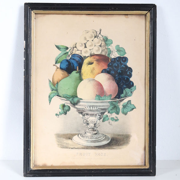 Framed American Currier and Ives Colored Lithograph, Still Life of a Fruit Vase