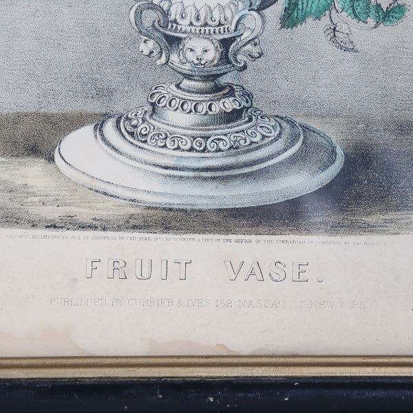 Framed American Currier and Ives Colored Lithograph, Still Life of a Fruit Vase