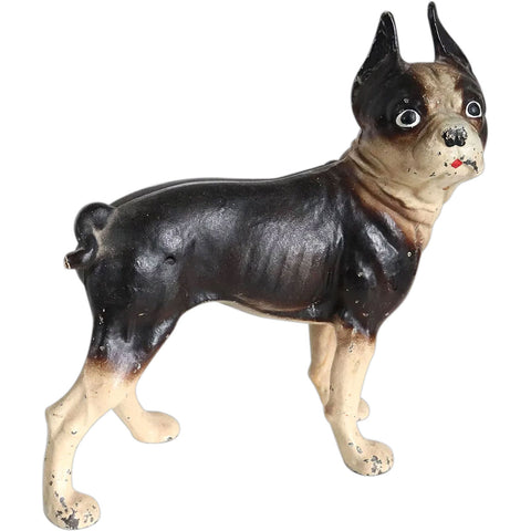 American Hubley or National Foundry Painted Cast Iron Boston Terrier Dog Doorstop