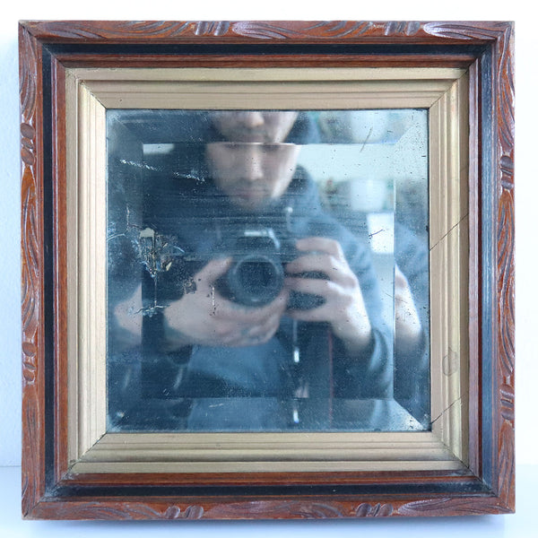 Small American Victorian Walnut Framed Beveled Square Wall Mirror