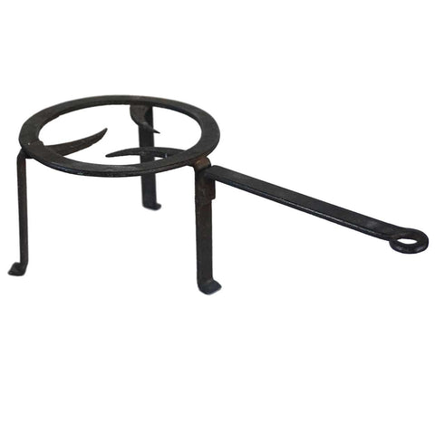 Small American Primitive Forged Iron Long Handle Round Fireplace Hearth Trivet