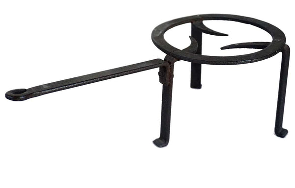 Small American Primitive Forged Iron Long Handle Round Fireplace Hearth Trivet