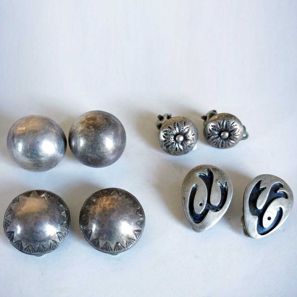 Four Pairs of Vintage Mexican Taxco and American Southwest Sterling Silver Earrings