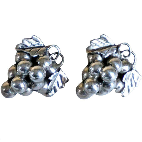 Pair of Vintage Mexican Taxco Sterling Silver Grape Bunch Earrings